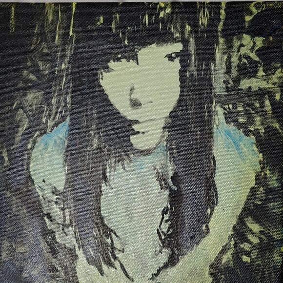 Bjork Hand Painted Canvas 12x9in Black Green Blue Arizona Local Art 2012 Vintage - Picture 2 of 6